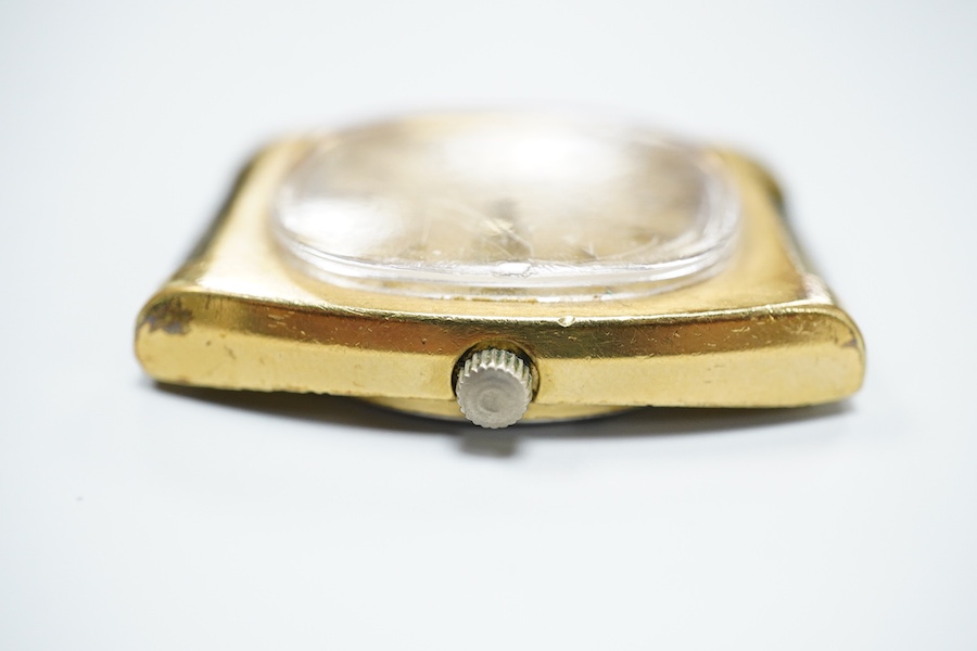 A gentleman's mid 1970's steel and gold plated Omega automatic day/date wrist watch, movement c.1022, case diameter 37mm, no strap, box or papers.